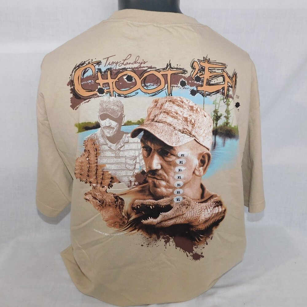 Swamp People Troy Landry Tan CHOOT EM Graphic Shirt Alligator Mens XL NEW 2011